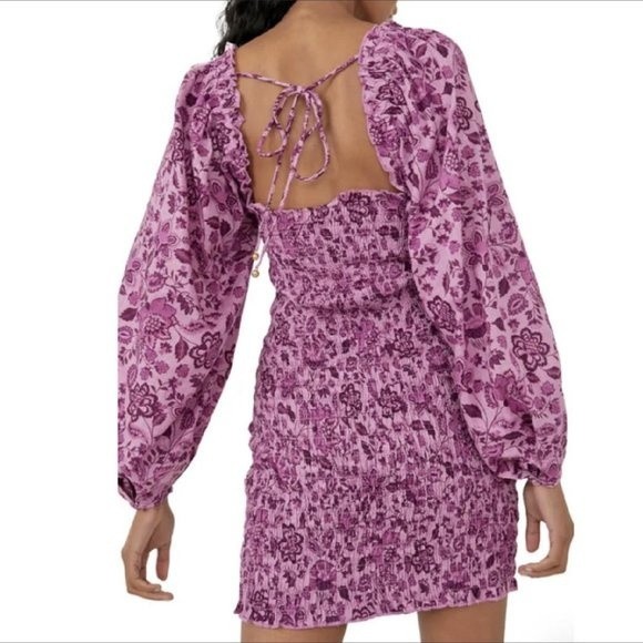 NWT  Free People  "Smock It to Me"  Long Sleeve Mini dress  Purple   Size M - Picture 3 of 5